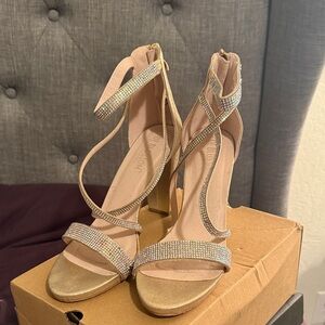De Blossom Collection Gold Rhinestone Heels